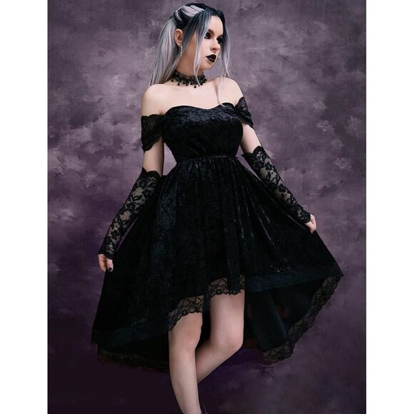 Gothic Clothes Dress,Lace Mini Sleeveless Lace Draped Bodycon Vintage Dresses - Picture 5 of 10